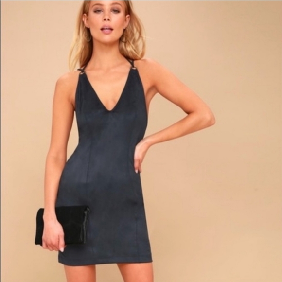 Free People Dresses & Skirts - Intimately Free People Navy Vegan Suede Sexy Mini Dress Size M